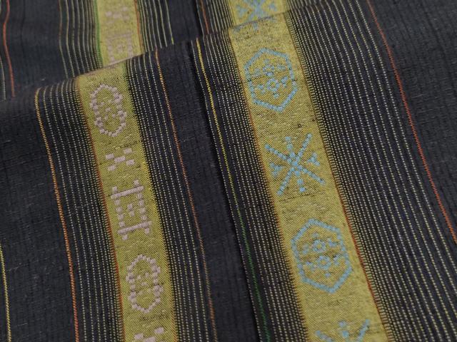 平和屋着物●上質な紬　花織　吉祥間道　正絹　逸品　CABM4053yc