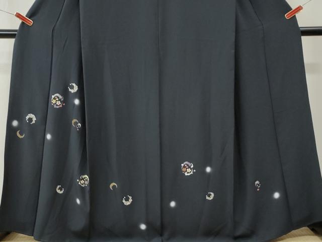 平和屋着物●訪問着　総刺繍　舞桜丸文　蛍暈し　紺地　金銀糸　正絹　逸品　CABM4055yc