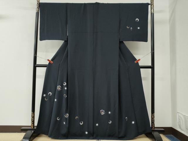 平和屋着物●訪問着　総刺繍　舞桜丸文　蛍暈し　紺地　金銀糸　正絹　逸品　CABM4055yc