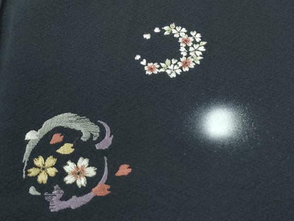 平和屋着物●訪問着　総刺繍　舞桜丸文　蛍暈し　紺地　金銀糸　正絹　逸品　CABM4055yc