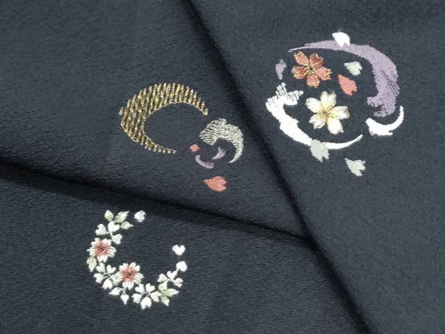 平和屋着物●訪問着　総刺繍　舞桜丸文　蛍暈し　紺地　金銀糸　正絹　逸品　CABM4055yc