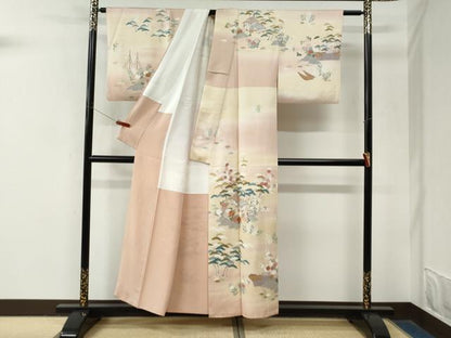 平和屋着物●訪問着　駒刺繍　渡り橋風景文　暈し染め　金彩　正絹　逸品　CABM4062yc