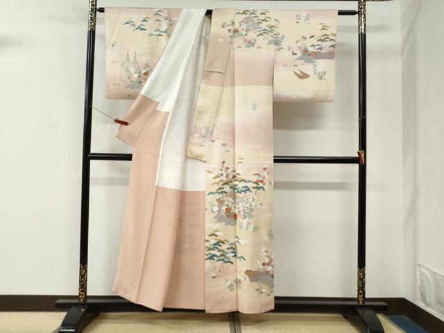 平和屋着物●訪問着　駒刺繍　渡り橋風景文　暈し染め　金彩　正絹　逸品　CABM4062yc