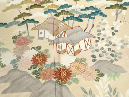 平和屋着物●訪問着　駒刺繍　渡り橋風景文　暈し染め　金彩　正絹　逸品　CABM4062yc