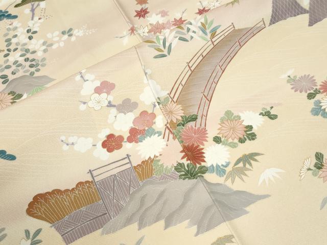 平和屋着物●訪問着　駒刺繍　渡り橋風景文　暈し染め　金彩　正絹　逸品　CABM4062yc