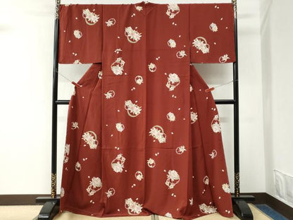 平和屋着物●上質な小紋　雪輪百合舞花文　正絹　逸品　未使用　CABM4065yc
