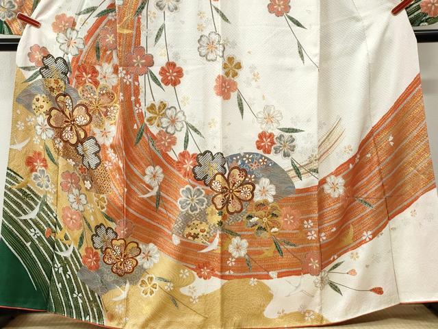 平和屋着物●小振袖　二尺袖　絞り　飛鶴舞花文　金彩　正絹　逸品　CABM4066yc