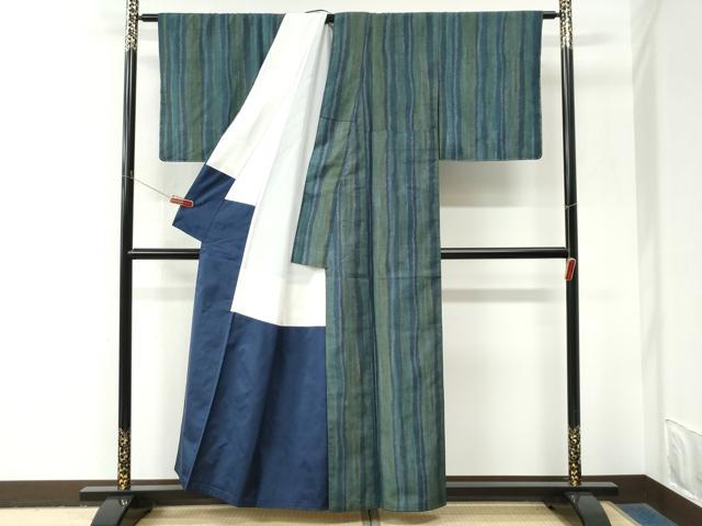 平和屋着物●上質な小紋　紬地　縞　正絹　逸品　未使用　CABM4071yc