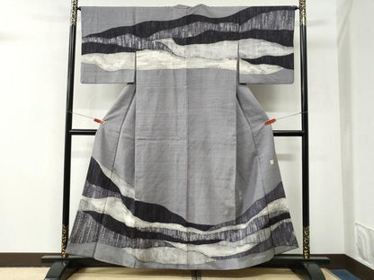 平和屋着物●訪問着　紬地　作家物　ろうけつ染　霞吉祥文　正絹　逸品　CABM4072yc