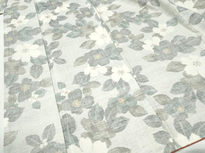 平和屋着物●小千谷紬　草花文　正絹　逸品　CABM4075