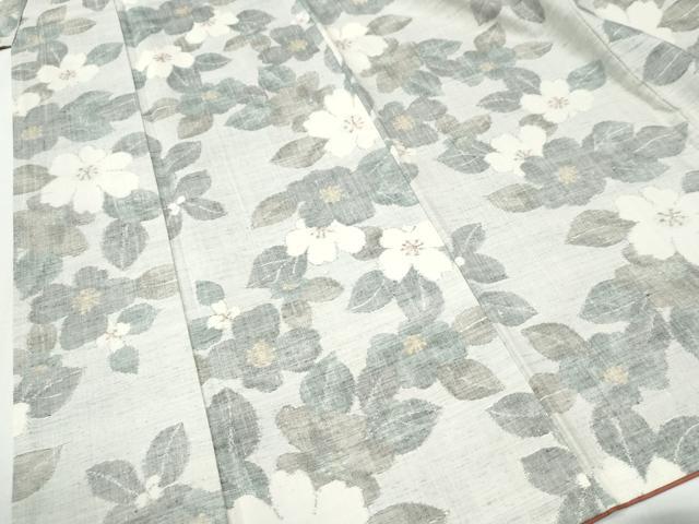 平和屋着物●小千谷紬　草花文　正絹　逸品　CABM4075
