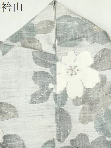 平和屋着物●小千谷紬　草花文　正絹　逸品　CABM4075