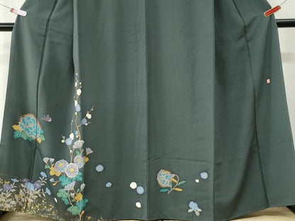 平和屋着物●訪問着　作家物　舞蝶牡丹枝梅菊花文　金彩　正絹　逸品　CABM4077yc