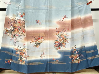 平和屋着物●訪問着　霞舟草花文　暈し染め　金彩　正絹　逸品　CABM4078yc