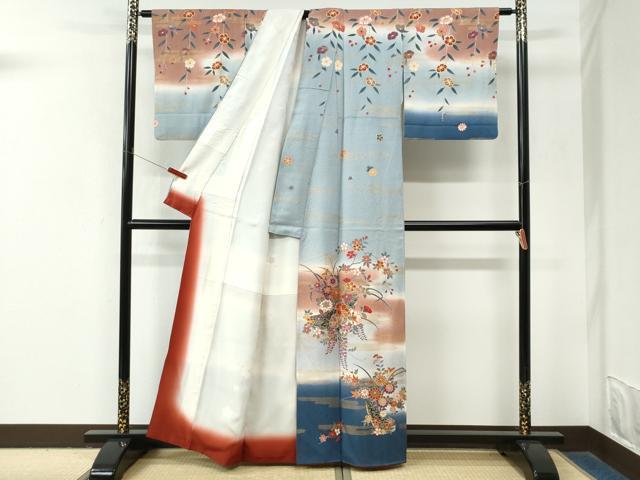 平和屋着物●訪問着　霞舟草花文　暈し染め　金彩　正絹　逸品　CABM4078yc