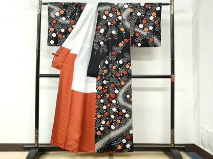 平和屋着物●訪問着　総絞り　梅　黒地　正絹　逸品　CABM4083yc