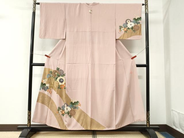平和屋着物●ファッションデザイナー 花井幸子　訪問着　刺繍　菊花車文　金彩　正絹　逸品　CABM4084yc
