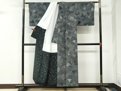 平和屋着物●江戸小紋　寄せ小紋柄　黒地　ますいわ屋扱い　正絹　逸品　CABM4088yc