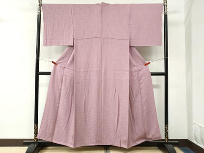 平和屋着物●上質な色無地　菱吉祥地紋　石竹色　正絹　逸品　CABM4093yc