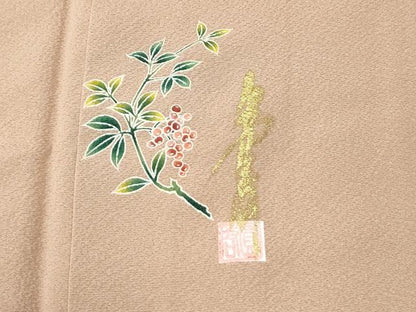平和屋着物●本草木染作家　圓啓　色無地　ワンポイント　葡萄　水柿色　正絹　逸品　CABM4094yc