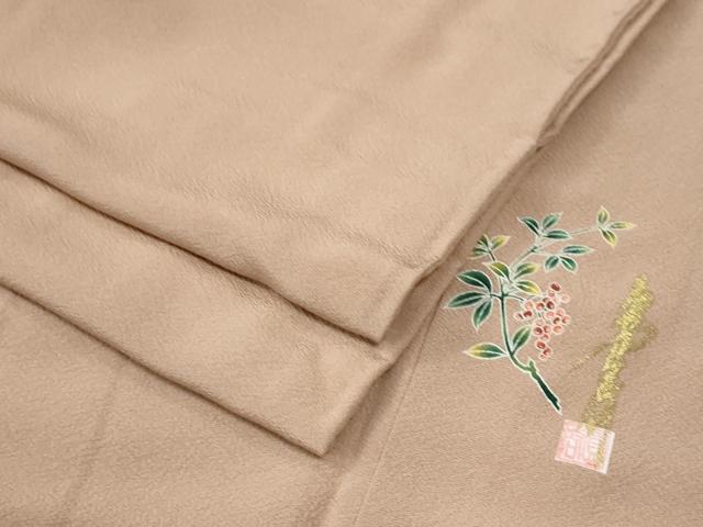 平和屋着物●本草木染作家　圓啓　色無地　ワンポイント　葡萄　水柿色　正絹　逸品　CABM4094yc