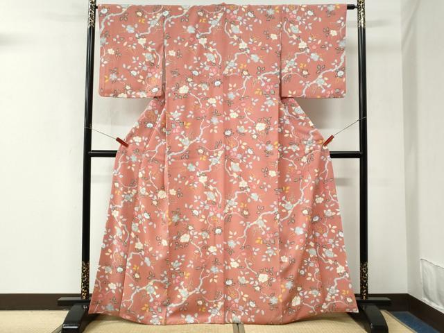平和屋着物●小紋　枝橘花文　金彩　洗える着物　CABM4096yc
