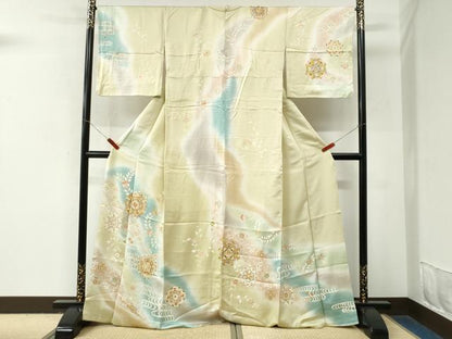 平和屋着物●訪問着　流水更紗花唐草文　暈し染め　金彩　正絹　逸品　CABM4101yc