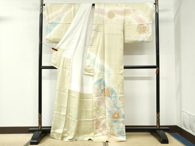 平和屋着物●訪問着　流水更紗花唐草文　暈し染め　金彩　正絹　逸品　CABM4101yc