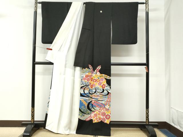 平和屋着物●本加賀友禅作家　押田正義　黒留袖　流水桐風景花文　正絹　逸品　CABM4103yc