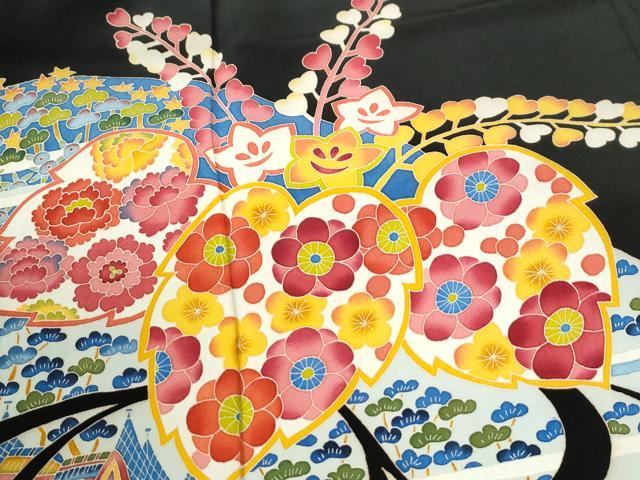 平和屋着物●本加賀友禅作家　押田正義　黒留袖　流水桐風景花文　正絹　逸品　CABM4103yc