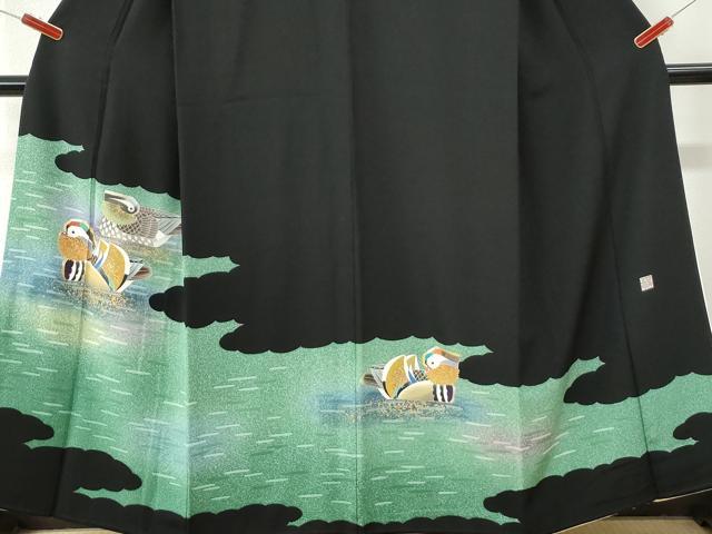 平和屋着物●人間国宝・羽田登喜男　黒留袖　鴛鴦　金彩　正絹　逸品　CABM4106yc