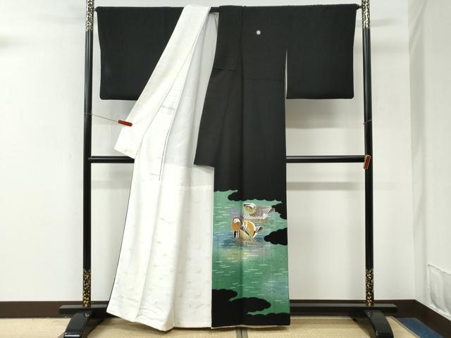 平和屋着物●人間国宝・羽田登喜男　黒留袖　鴛鴦　金彩　正絹　逸品　CABM4106yc