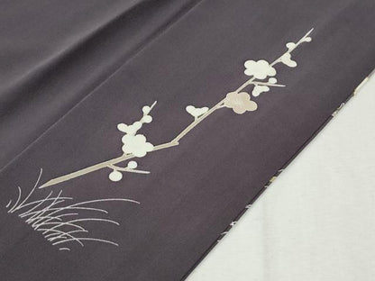 平和屋着物●訪問着　駒刺繍　枝橘梅花文　暈し染め　黒地　金彩　正絹　逸品　CABM4109yc