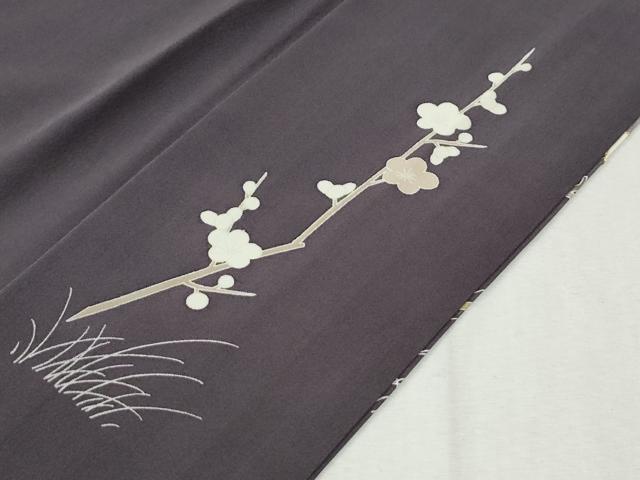 平和屋着物●訪問着　駒刺繍　枝橘梅花文　暈し染め　黒地　金彩　正絹　逸品　CABM4109yc