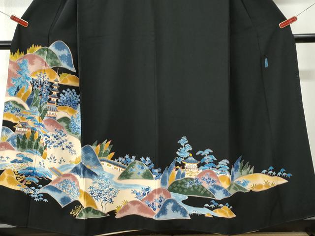平和屋着物●本加賀友禅作家　押田正義　黒留袖　遠山京風景文　正絹　逸品　CABM4116yc