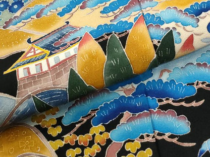 平和屋着物●本加賀友禅作家　押田正義　黒留袖　遠山京風景文　正絹　逸品　CABM4116yc