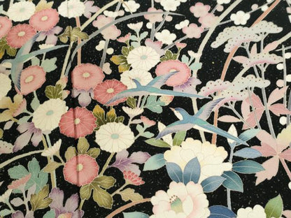 平和屋着物●豪華黒留袖　友禅　作家物　花鳥文　正絹　逸品　CABM4117yc