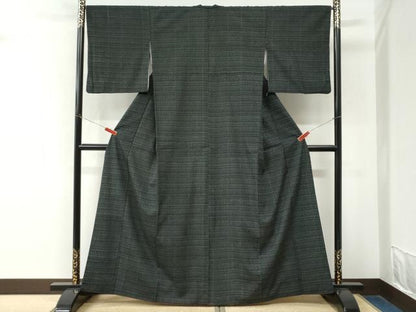 平和屋着物●上質な小紋　印傳　吉祥文　黒地　正絹　逸品　CABM4124yc