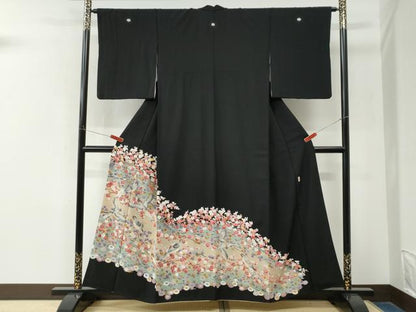 平和屋着物●豪華黒留袖　友禅　作家物　飛鳥枝梅花文　暈し染め　正絹　逸品　CABM4126yc