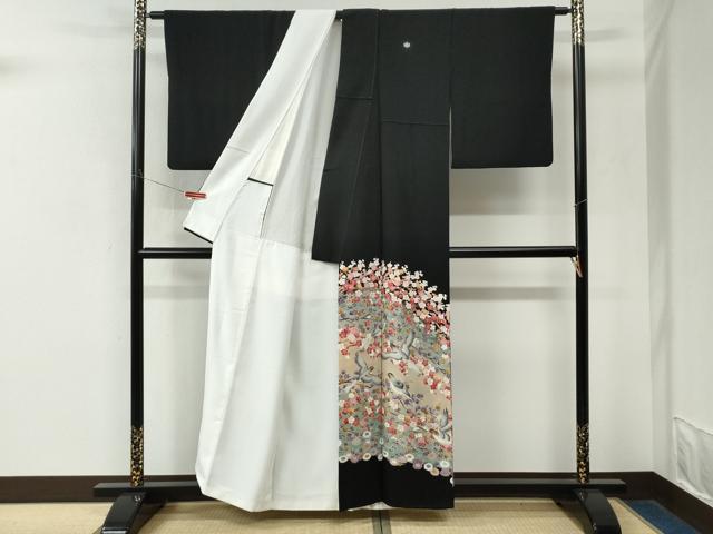 平和屋着物●豪華黒留袖　友禅　作家物　飛鳥枝梅花文　暈し染め　正絹　逸品　CABM4126yc