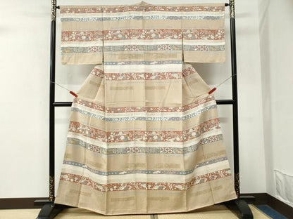 平和屋着物●訪問着　横段飛鶴葵花文　正絹　逸品　未使用　CABM4127yc