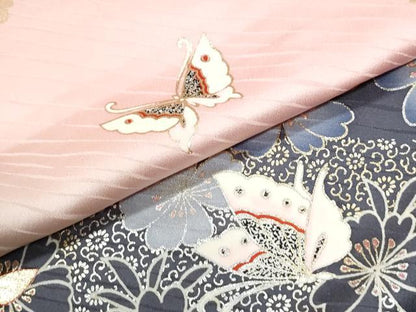 平和屋着物●写真家・秋山庄太郎　振袖　駒刺繍　花蝶文　暈し染め　金銀彩　正絹　逸品　CABM4137yc