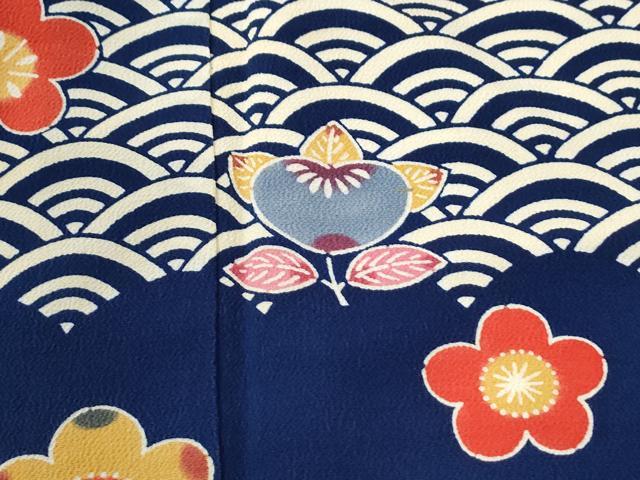 平和屋着物●和染紅型　栗山紅型　栗山吉三郎　振袖　青海波橘舞花文　鬼しぼ縮緬　正絹　逸品　CABM4146yc