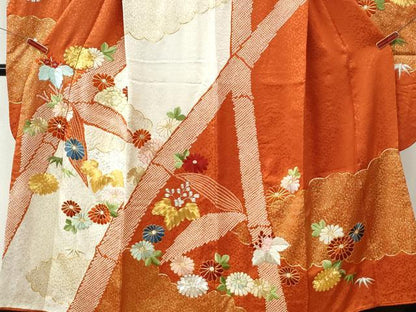 平和屋着物●豪華振袖　駒刺繍　絞り　笹竹桐花文　金彩　正絹　逸品　CABM4147yc