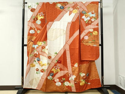平和屋着物●豪華振袖　駒刺繍　絞り　笹竹桐花文　金彩　正絹　逸品　CABM4147yc