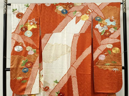平和屋着物●豪華振袖　駒刺繍　絞り　笹竹桐花文　金彩　正絹　逸品　CABM4147yc