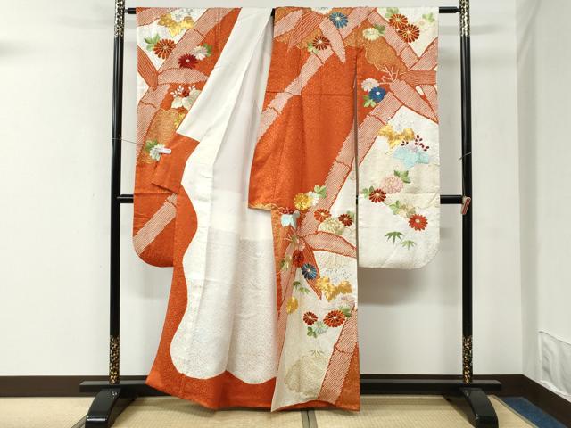 平和屋着物●豪華振袖　駒刺繍　絞り　笹竹桐花文　金彩　正絹　逸品　CABM4147yc
