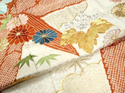 平和屋着物●豪華振袖　駒刺繍　絞り　笹竹桐花文　金彩　正絹　逸品　CABM4147yc