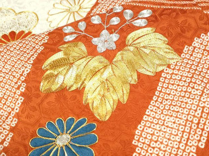 平和屋着物●豪華振袖　駒刺繍　絞り　笹竹桐花文　金彩　正絹　逸品　CABM4147yc