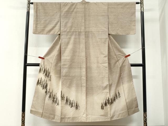 平和屋着物●色留訪問着　紬地　手描き　樹林文　正絹　逸品　CABM4149yc